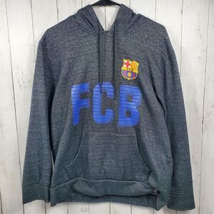 FCB Barcelona Sweatshirt Soccer Long Sleeve Hoodie Lined Mens Size M Medium Grey